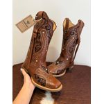 BOTA TEXANA EM COURO MUSTANG BORDADO TRIBAL COM TRICE E CORDINHAS