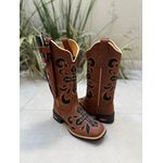 BOTA TEXANA EM COURO MARROM BORDADO CRUZ PRETO E BEGE + BAINHA + FACA 