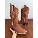 BOTA TEXANA EM COURO MARROM BORDADO TRIBAL LARANJA + BAINHA + FACA