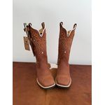 BOTA TEXANA EM COURO MARROM BORDADO TRIBAL LARANJA + BAINHA + FACA