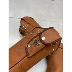 Bota Texana Em Couro HORSE HAVANA Solado Marrom Basica Com Metais + BAINHA + CANIVETE