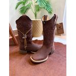 BOTA TEXANA EM COURO BORDADO RAMOS SOLADO MARROM + GRAVATA COUNTRY MARROM BOTAS