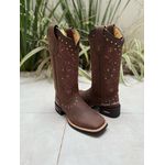 BOTA TEXANA EM COURO BORDADO RAMOS MARROM + METAIS + NOME PERSONALIZADO