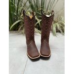 BOTA TEXANA EM COURO BORDADO RAMOS MARROM + METAIS + NOME PERSONALIZADO