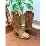 BOTA TEXANA EM COURO HORSE HAVANA BORDADO NOSSA SENHORA + METAIS