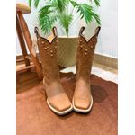 BOTA TEXANA EM COURO HORSE HAVANA BORDADO NOSSA SENHORA + METAIS