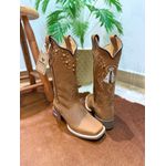 BOTA TEXANA EM COURO HORSE HAVANA BORDADO NOSSA SENHORA + METAIS