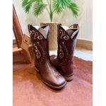 BOTA TEXANA EM COURO BORDADO TRIBAL SOLA RÚSTICA CANO TRADICIONAL
