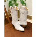 BOTA TEXANA EM COURO E BORDADO BRANCO BICO FINO MADEIRA