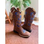 BOTA TEXANA EM COURO BORDADO CRUZ E NOSSA SENHORA AZUL + METAIS E BRIDÃO