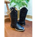 BOTA TEXANA EM COURO BORDADO TRIBAL ALL BLACK ESTILIZADO COBRA + STRASS METAIS