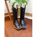 BOTA TEXANA EM COURO BORDADO TRIBAL ALL BLACK ESTILIZADO COBRA + STRASS METAIS
