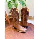 BOTA TEXANA EM COURO MUSTANG BORDADO TRIBAL E FLORÃO