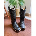 BOTA TEXANA EM COURO PRETO A LASER FLORENCIA + STRASS