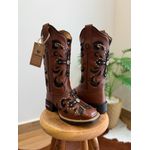 BOTA TEXANA EM COURO MUSTANG E LASER CRUZ + METAIS E BRIDÃO