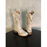 BOTA TEXANA EM COURO OFF WHITE LASER FLORENCIA GLITTER DOURADO + STRASS