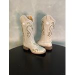 BOTA TEXANA EM COURO OFF WHITE LASER FLORENCIA GLITTER DOURADO + STRASS