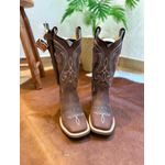 KIT BOTA TEXANA EM COURO BORDADO PONTILHADO AZUL SOLADO MARROM + BAINHA + FACA