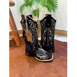 KIT BOTA TEXANA EM COURO PRETO NOBUCK BORDADO TRIBAL + BAINHA + FACA