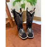 KIT BOTA TEXANA EM COURO PRETO NOBUCK BORDADO TRIBAL + BAINHA + FACA
