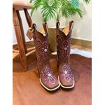 BOTA TEXANA EM COURO A LASER CRUZ GLITTER ROSA PINK + METAIS E BRIDÃO