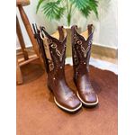 KIT BOTA TEXANA EM COURO LATEGO MARROM BORDADO TRIBAL + BAINHA + FACA