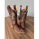 BOTA TEXANA EM COURO BORDADO RAMOS E NOSSA SENHORA BICO FINO
