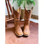 BOTA TEXANA EM COURO BORDADO SETAS ROSA E MARROM COM TRICE