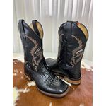 BOTA TEXANA EM COURO PRETO ESTILIZADO COBRA BORDADA SOLA RÚSTICA