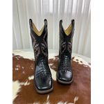 BOTA TEXANA EM COURO PRETO ESTILIZADO COBRA BORDADA SOLA RÚSTICA