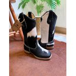 BOTA TEXANA EM COURO COM PELOS SOLADO DE MADEIRA