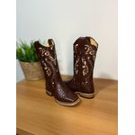 BOTA TEXANA EM COURO ESTILIZADO COBRA MARROM BORDADO TRIBAL COM TRICE SOLADO DE MADEIRA