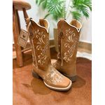 BOTA TEXANA EM COURO HAVANA BORDADO NOSSA SENHORA E CRUZ