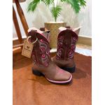 BOTA TEXANA EM COURO HORSE NESCAU BORDADO E VIRA ROSA