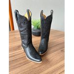 BOTA TEXANA EM COURO PRETO BORDADO ALL BLACK BICO FINO MADEIRA
