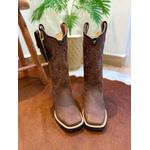 KIT BOTA TEXANA EM COURO E BORDADO RAMOS MARROM + BAINHA + CANIVETE