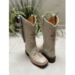 KIT BOTA TEXANA EM COURO OFF WHITE BORDADO CRUZ E RAMOS + BAINHA + FACA