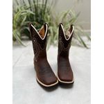 BOTA TEXANA EM COURO CAPPUCCINO BORDADO TRIBAL E FLORÃO PRETO