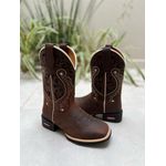 BOTA TEXANA EM COURO CAPPUCCINO BORDADO TRIBAL E FLORÃO PRETO