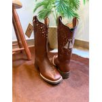 BOTA TEXANA EM COURO MUSTANG BORDADO NOSSA SENHORA + METAIS