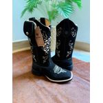 KIT BOTA TEXANA EM COURO NOBUCK PRETO BORDADO CAVALO + BAINHA + CANIVETE