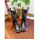 KIT BOTA TEXANA EM COURO PRETO BORDADO TRIBAL E NOSSA SENHORA + BAINHA + CANIVETE