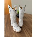 BOTA TEXANA EM COURO E BORDADO BRANCO FLORES COM METAIS STRAS