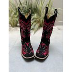 BOTA TEXANA EM COURO PRETO BORDADO VERMELHO + METAIS