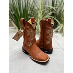 BOTA TEXANA EM COURO HORSE TELHA BORDADO RAMOS BEGE CANO TRADICIONAL
