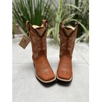 BOTA TEXANA EM COURO HORSE TELHA BORDADO RAMOS BEGE CANO TRADICIONAL