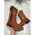 BOTA TEXANA EM COURO HORSE TELHA BORDADO RAMOS BEGE CANO TRADICIONAL