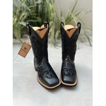 BOTA TEXANA EM COURO PRETO BORDADO RAMOS ALL BLACK CANO TRADICIONAL COM METAIS