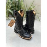 BOTA TEXANA EM COURO PRETO BORDADO RAMOS ALL BLACK CANO TRADICIONAL COM METAIS
