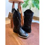 BOTA TEXANA EM COURO PRETO ESTILIZADO COBRA BORDADO TRIBAL ALL BLACK COM METAIS DOURADO